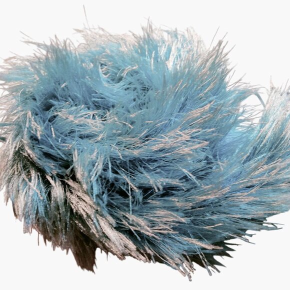 Light Blue Fluffy Knit Scarf Winter Accessory Cozy Soft Plush Handknit Boho - Picture 3 of 4